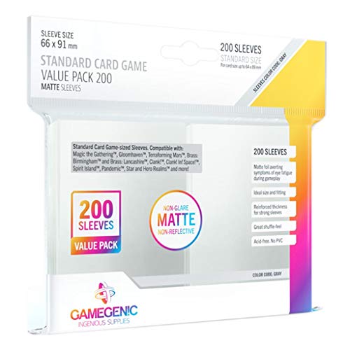 Gamegenic, Matte Standard Sleeve Value Pack 200, Sleeve Color Code: Gray