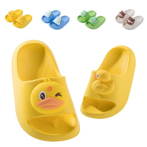 Badelatschen Kinder Flache Sommer Hausschuhe Jungen Mädchen Dusch Badeschuhe Strand Pantoletten Slippers Eltern-Kind Sandalen Leicht Anti-rutsch Badeschlappen Gelb 762 24-25(Etikettengröße 160mm)