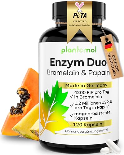 Verdauungsenzyme Komplex - 120 Papain Bromelain Kapseln hochdosiert - Enzym-Komplex als Bromelain Papain Kapseln mit Vitamin C - 4 Monatsvorrat - Bromelain hochdosiert aus Ananas-Extrakt - VEGAN Neu