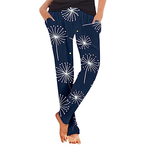 Generisch Damen Jogginghose Damen Sommer-Haremshose, Schlupfhose, Boho-Strandhose, leichte, lässige, lockere Hose mit Taschen Lässige Outdoorhose Damen Sommer Hell (Navy, S)
