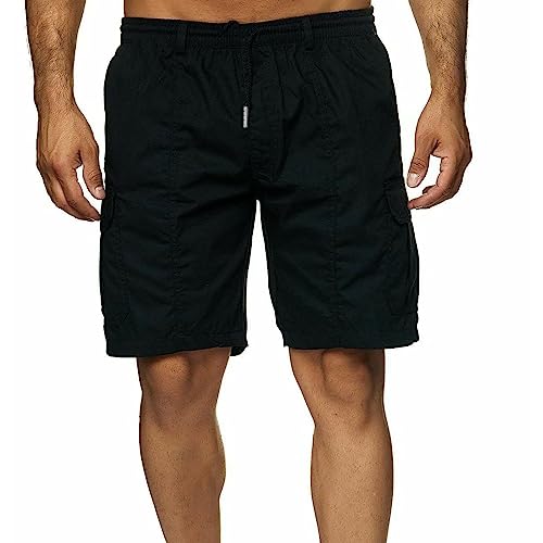 Hehiy Kurze Hosen Herren Cargo Shorts Casual Baumwolle Kordelzug Cargohose Sommer Freizeithose Elastische Taille Stretch Shorts Schwarze Shorts Herren Hose Kurz Herren Sommer