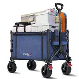 COMLAX FIELD Bollerwagen Faltbar mit Große All Terrain Räder, 120L 100KG Klappbarer Bollerwagen mit Bremsen, Strandwagen Für Strand Garten Camping Shopping, Blau