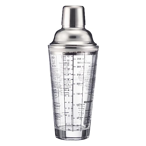 Westmark Cocktail Shaker Sam – Shaker mit Skala und Sieb, professioneller Cocktail-Mixer, Bar Zubehör, inkl. Rezepte zum Mixen von Margarita und mehr – Edelstahl, Glas, 400 ml