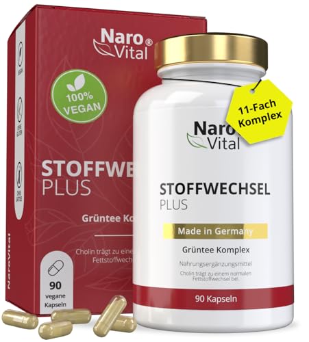 Stoffwechsel Komplex - Hochdosiert mit Grüntee, Grüner Kaffee, Bittermelone, Guarana, Cholin und Ingwer - 90 vegane Stoffwechsel Kapseln - Tabletten Diät Unterstützung I NaroVital Stoffwechsel Plus