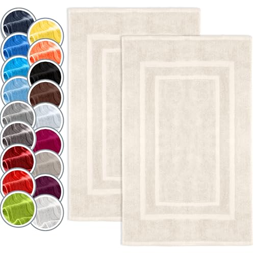 2er Pack Badvorleger Badematte | Premium Qualität | 100% Baumwolle | 50 x 80 cm | Duschvorleger Duschmatte Doppelpack | Farbe: Natur/Creme