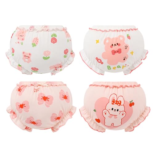 Miaeowve 4Pcs Baby Kinder Mädchen Baumwolle Unterwäsche Unterhosen Rüsche Hose Bloomer Shorts Baby Höschen Windelhöschen Pumphose Rosa 86-92