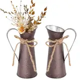 RANJIMA Vintage Deko Metall Blumenvase Set,2er Küchen Deko Milch kann Krug Vasen Deko Landhausstil Deko Retro Deko Tischdeko Fensterdeko für Kunstpflanzen Hochzeitsdeko Garten Tischdeko