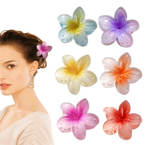 Bieiyhe 6 Stück Blumen Haarklammern 8cm Haarspange Blumen Spangen Flower Hair Clips Acryl Hawaii Haarklammern Rutschfeste Haarspangen Haarspangen für Frauen Haarkrallen Haarschmuck für Strand Party