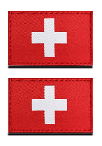 2 St. Schweiz Flagge Klett - Taktisch Schweizerisch Nationales Emblem, Bestickter Aufnäher mit Klettverschluss, Militär Klettbänder für Rucksäcke Kleidung Taschen Uniform Weste Jersey Reisen