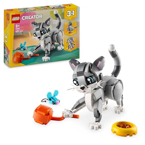 LEGO Creator 3in1 Graue Katze - Modell umbaubar in Spielzeug Hund oder Taube - Bauset mit Tierfiguren für Kinder - Geburtstagsgeschenk für Mädchen und Jungen ab 8 Jahren 31163