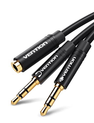 VENTION Audio Y Splitter Headset Adapter Buchse auf Aluminiumlegierung Klinkenstecker Adapter TPE Headset-Splitter Audio Splitter Klinke Adapter für Computer/Kopfhörer/Laptop/Mikrofon(1M)