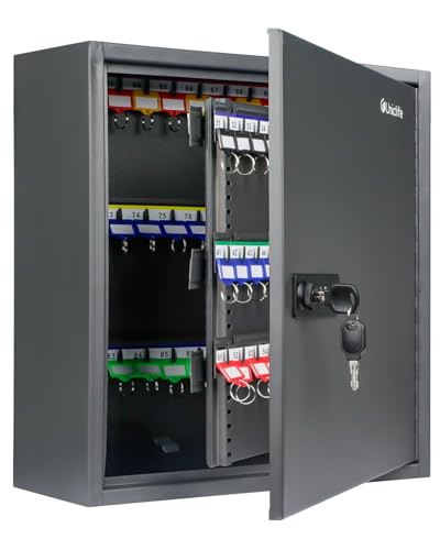 Uniclife Schlüsselkasten mit 120 Positionen, mit Zahlenkombination und Schlüsselschloss, zurücksetzbar, schwarz, Digitale Sicherheits-Aufbewahrungsbox, Stahl-Schlüssel-Organizer mit verstellbaren