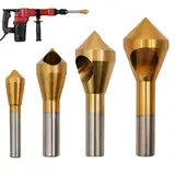 Senker-Fasenwerkzeug, Senker-Fasen-Entgratungswerkzeug-Set - 4X Entgratungs-Fasenbohrer,Werkzeuge zum Entfernen von Graten, 90-Grad-Senker-Bits für Sperrholz, Holz, Acryl, PVC und Metall