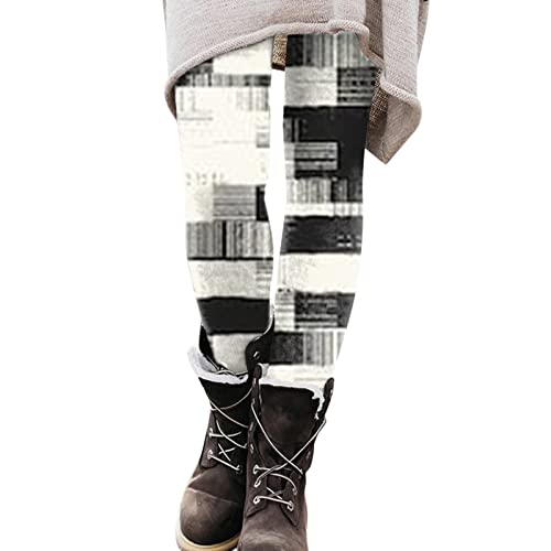 Leggings Damen Winter- Vintage-Bedruckte Leggings und Stiefelhosen -Lange Stretch Skinny Leggins für Frauen Slim Fit Thermo-Leggings Fitness Laufen Wandern Thermoleggins Frauen Schwarz