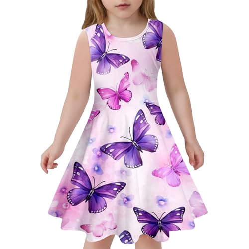Kleider Für Mädchen, Schmetterling Mädchenkleider Rundhals Kleider Ärmelloses Freizeitkleid Festlich Party Sommerkleid A-Linie Kinderkleider