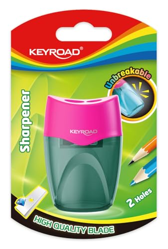 Keyroad Kunststoffspitzer, Bruchsicher Spitzer, Doppelt Bleistiftspitzer, Anspitzer Mit Behälter, Blister, Farbmix