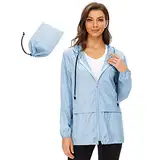 PONCEAU Regenjacke Damen Wasserdicht Windbreaker Atmungsaktiv bergangsjacke Regencape Leichte Jacke Übergangsjacke mit Kapuze Windbreaker Packbar Treking Fahrrad Reisen Wandern