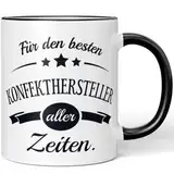 JUNIWORDS Tasse, Für den besten Konfekthersteller aller Zeiten, Schwarz (6088944)