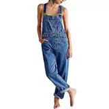 Damen Denim Latzhose Jeans Latzhose Ärmellos Locker Geschnitten Lässig Lange Overalls Baggy Denim Overall Jeans Hosen Frauen Mädchen Denim Slingbacks (Blau, L)