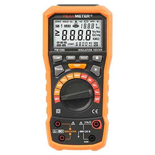 Digital Megohmmeter Isolierungs-Widerstand-Prüfvorrichtung 1000V AC/DC für elektrische Ausrüstung und isolierenden Widerstand bis zu 100GΩ mit PI/DAR, Frequenz und Niederspannungsprüfung