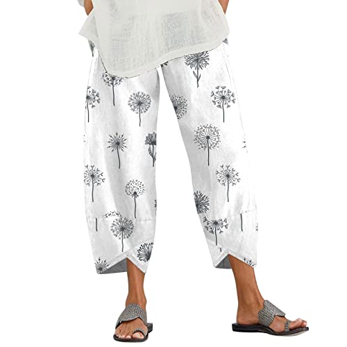 Eauptffy Freizeithose Gr 52 Elastische Hosen Lässige Blumen Druckhose Breite Dame Taille Beingürtelhose Pyjamahose Lang Kariert Y2K Fashion Clothes Arbeitshose Damen Kurz Fitness