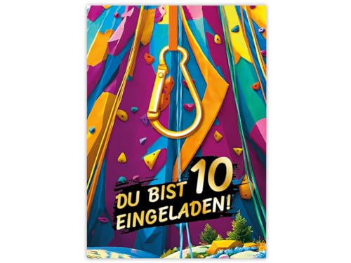 12 Einladungskarten zum 10. Kindergeburtstag Jungen Mädchen Klettern Kletterpark coole bunte Einladungen zehnte Geburtstag