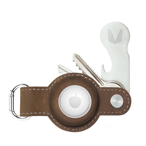 MAGATI Schlüsselanhänger für AirTag mit Einkaufswagenlöser aus Echtleder für 1-7 Schlüssel - Key Organizer Kompatibel mit Airtag, Schlüsseletui mit Fundservice - Airgonizer - Vintage Braun