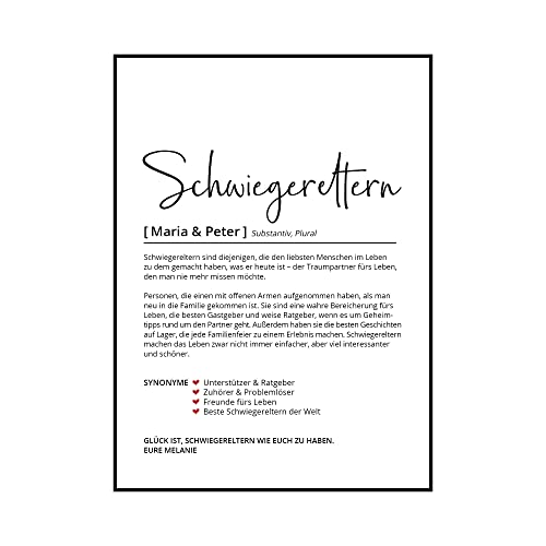 Schwiegereltern Definition, Personalisiertes Poster, Schwiegermutter Schwiegervater, Geschenk Geburtstag Weihnachten, Danke sagen, Wörterbuch, Skandinavisch