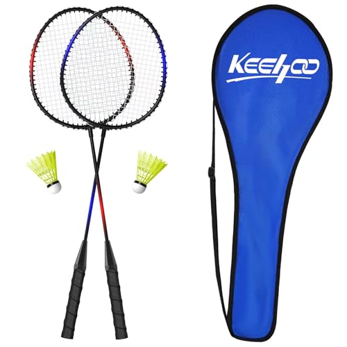 KH Federball Set Badminton Schläger Set of 2 oder 4 für Erwachsene Kinder, Schläger, Federbälle und Tragetasche im Lieferumfang