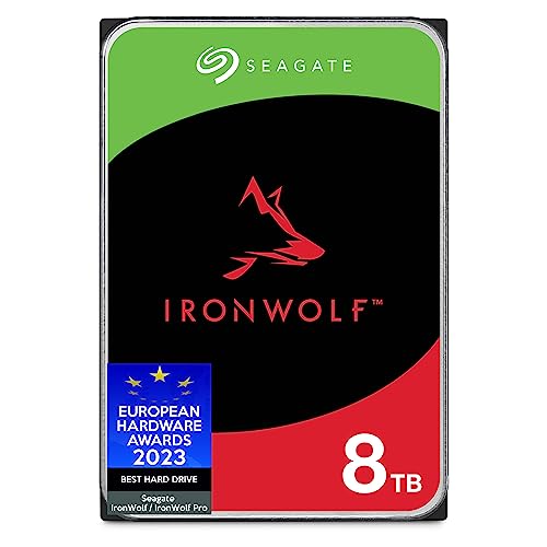 Seagate IronWolf 8 TB interne Festplatte NAS HDD, 3.5 Zoll, 5400 U/Min, 256 MB Cache, SATA 6 Gb/s, silber, inkl. 3 Jahre Rescue Service, Modellnr.: ST8000VNZ02