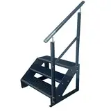 Kaminbau Mierzwa Premium Treppe Freistehend 3 Stufen Anthrazit Geländer Rechts (Breite 1000 mm) (Höhe 57cm) Wetterfest Gitterroststufe Gartentreppe
