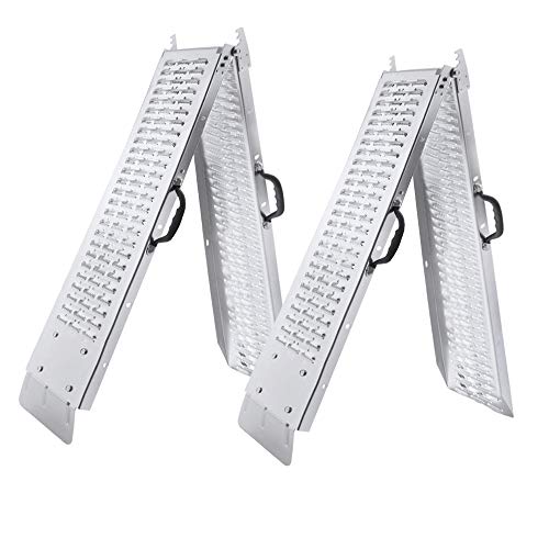 VA-Cerulean Faltbare Auffahrrampe,2 Stück 180cm Silber Laderampe aus Verzinkter Stahl,Antirutsch Verladeschiene,Verladerampe für Motorrad Anhänger PKW Rasentraktor Bärenlast 400 kg Pro Paar