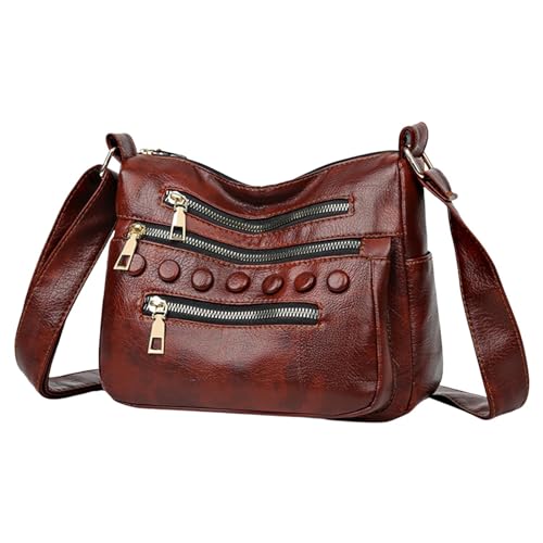 QWUVEDS Frauen Schulter Tasche Modische Muster Einfache Feste Farbe Retro Zipper Große Kapazität Praktische Umhängetasche Damen Taschen Umhängen Schwarz (Brown, One Size)