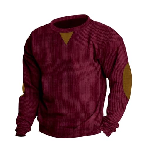 KONG JIMFAN Rollkragenpullover Herren Cord Sweatshirt Mit Knöpfen Langarmshirts Sweatshirt Langarm Casual Sweaters Männer Geschenke Angebote des Tages Heute(#B Wine,XL)