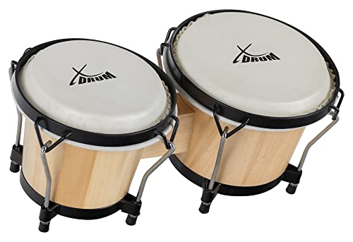 XDrum PERC Bongos Club Weinrot - 2 Trommeln mit 6" und 7" - Bongotrommeln mit stimmbaren Naturfellen und Stimmschlüssel - Holztrommeln Natur