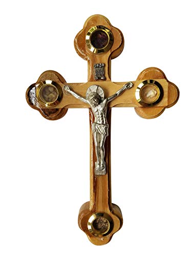 Jerusalem Imports Wandkreuz/Kruzifix, orthodox, 14 Stationen, 4 Linsen, Olivenholz, Essenzen (17,8 cm)