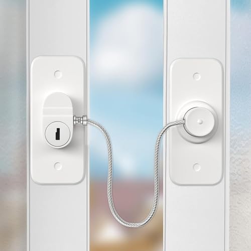 Kindersicherung Kinder Ohne Bohren, Kabelschloss für Fenster, Kühlschrank Schloss, Schrank Kindersicherung, 2 Stück Fenster Öffnungsbegrenzer, Child Pet Child Safety Cabinet Lock for Childproof