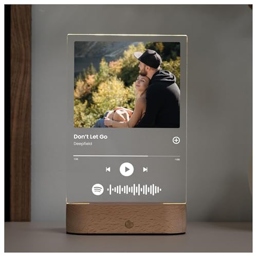 Spotify Song Cover Glas Bild mit Foto - Personalisiertes Album Cover aus Acrylglas 22x14,5cm - LED Fotogeschenk mit eigenem Foto - Jahrestag Geschenk für Ihn und Sie Valentinstag