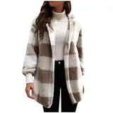 EMATOP Hemdjacke Damen Langarm Kariertes Jacke Casual Sport Flanellhemd Mantel Winter Warm Wollmantel Elegant Revers Übergangsjacke Weich Bequem Fleecejacke Lange Baumwolle Freizeitjacke