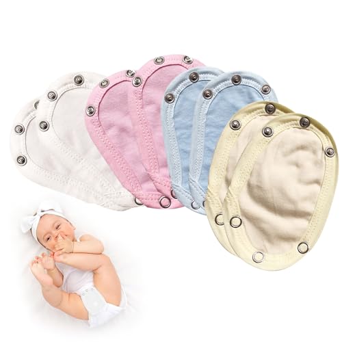 Bodyverlängerung Baby 8Pcs Body Verlängerung Druckknopf Baby, Baby Body Verlängerung, Verstellbarer Body Erweiterungen Baby mit Druckknöpfen, Baumwollstoff für Bodyverlängerung (Gelb/Rosa/Weiß/Blau)