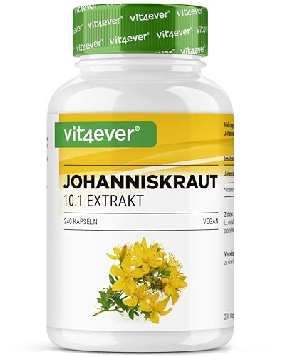 Johanniskraut -240 Kapseln mit 500 mg Extrakt hergestellt aus 5000 mg reines Johanniskraut - Natürlicher 10:1 Extrakt - Hochdosiert - Vegan