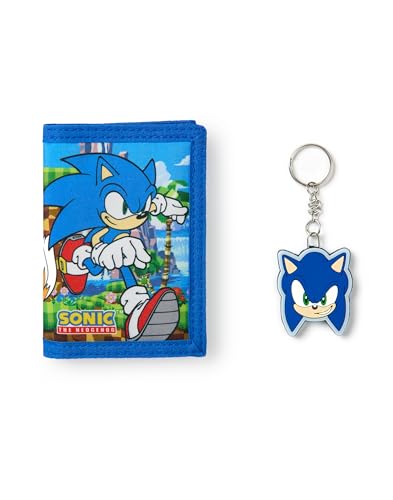 Sonic The Hedgehog Jungen-Geldborse mit Klettverschluss | Blaue dreifach Faltbare Geldborse mit Sonic and Tails-Grafikdruck fur Kinder