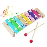 Xylophon Holz, Glockenspiel für Kinder, Musikinstrumente für Kinder Ab 1 Jahr, Baby Musikspielzeug mit 2 Xylophon Schlägel, Klavier für Pädagogische Instrumente, 8 Töne, Bunt