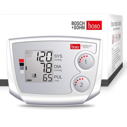 boso medicus family – Partner-Blutdruckmessgerät mit 2 Speicher-Plätzen, großem Display und Arrhythmie-Erkennung – Inkl. Universal-Manschette (22–42cm)