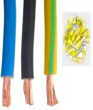 H07V-K 6mm² Set Verdrahtungsleitung 5/2/2 Meter - Schwarz Blau - Grün Gelb - PVC Einzelader Litze Aderleitung Litze mit Aderendhülsen