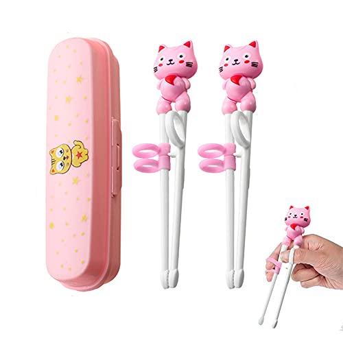 2 Stück Trainingsstäbchen für Anfänger mit Assistent, Training Essstäbchen, geeignet für Anfänger, Senioren und Kinder zum Trainieren von Stäbchen, chinesischen Stäbchen, Japanische Geschirr Set, Rosa