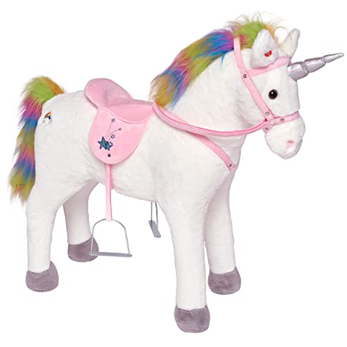 Pink Papaya Stehpferd zum draufsitzen | 75cm Spielpferd zum Reiten Rainbow | Pferd zum Reiten für Kinder mit Sound | Sattel Pferd