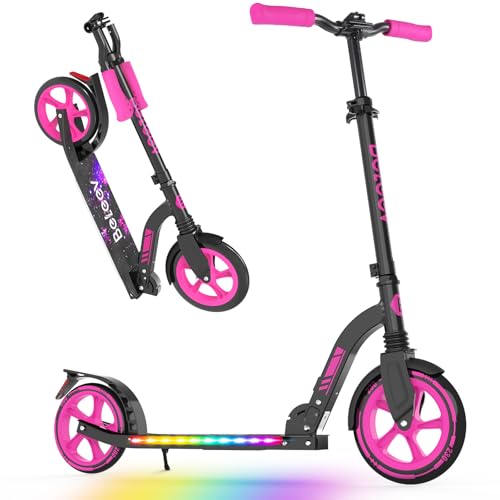 BELEEV V10 Roller Kinder 6 Jahre, 230mm Big Wheel, LED Licht Deck, ABEC-7, Höhenverstellbar, Tragegurt, Faltbare Scooter Erwachsene, Aluminium Leichter Cityroller Kinder, Jugendliche, Erwachsene
