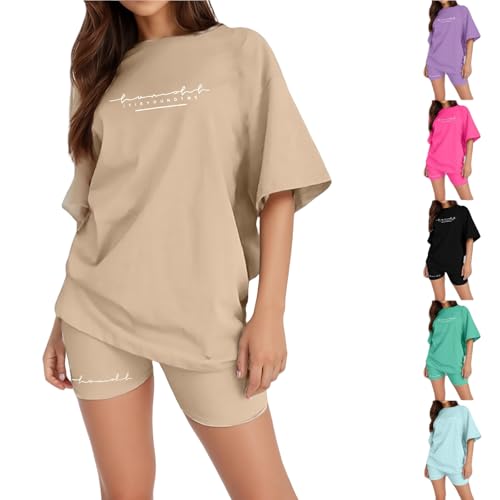 Blitzangebote Des Tages Sportanzug Damen Kurzarm Trainingsanzug Set Tracksuit Rundhalsausschnitt Einfarbig Zweiteiler Zweiteiler Jogginganzug Loungewear Outfit Jogger Trainingsanzug Set Sport Outfit