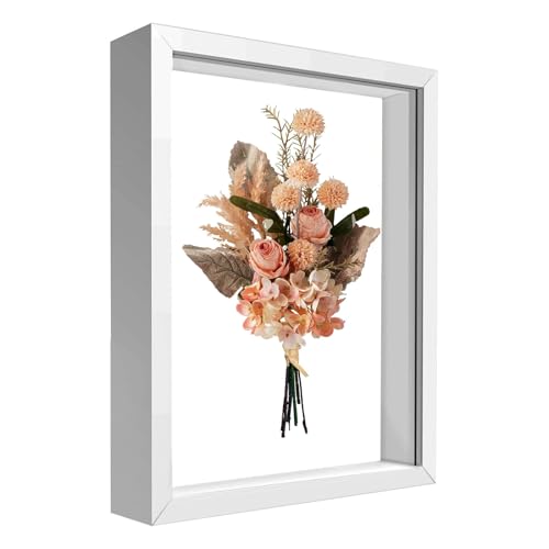 Intckwan Tiefer Bilderrahmen zum Befüllen, 20x29 cm, 3D Rahmen A4 mit Premium-Plexiglas für Fotos, DIY-Kunst, Medaillen & Trockenblumen - Wand- oder Tischdekoration (Weiß)